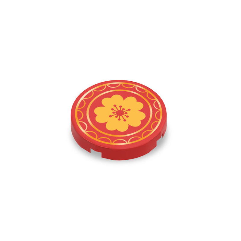 Asian Ornament printed on Lego® Brick 2x2 Round - Red