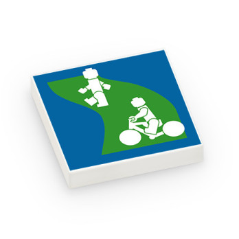 Panneau voie verte imprimé sur Brique Plate lisse Lego® 2x2 - Blanc