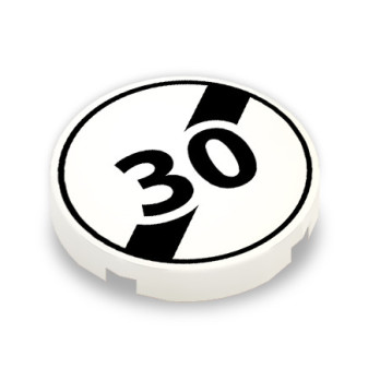 Panneau vitesse fin de limitation 30 imprimé sur Brique ronde lisse Lego® 2x2 - Blanc