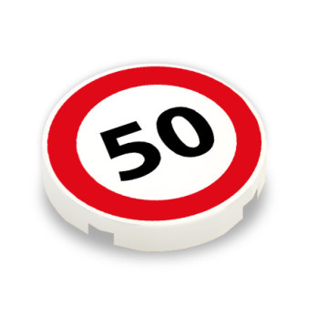 Panneau vitesse 50 imprimé sur Brique ronde lisse Lego® 2x2 - Blanc