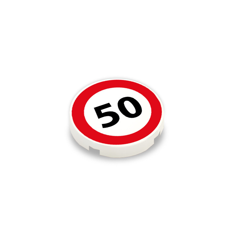 Panneau vitesse 50 imprimé sur Brique ronde lisse Lego® 2x2 - Blanc