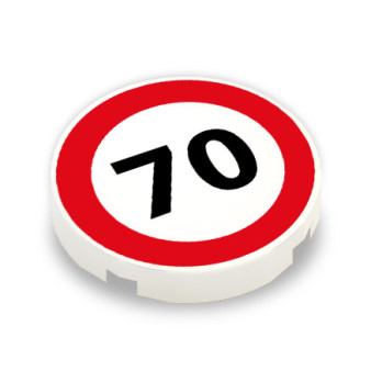 Speed ​​70 sign printed on Lego® 2x2 Round Tile