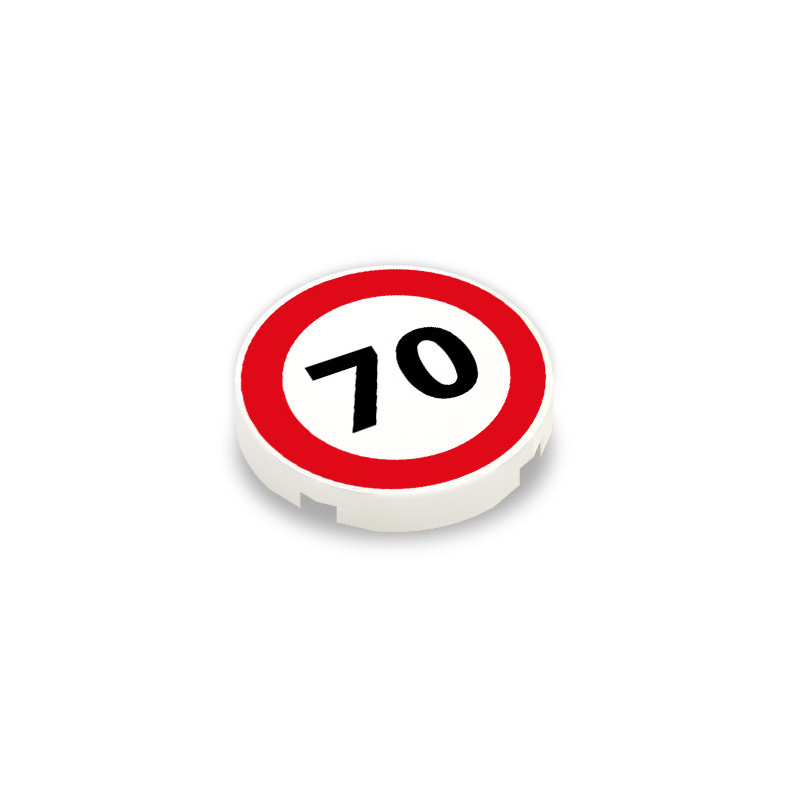 Speed ​​70 sign printed on Lego® 2x2 smooth round brick