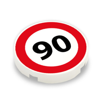 Panneau vitesse 90 imprimé sur Brique ronde lisse Lego® 2x2 - Blanc