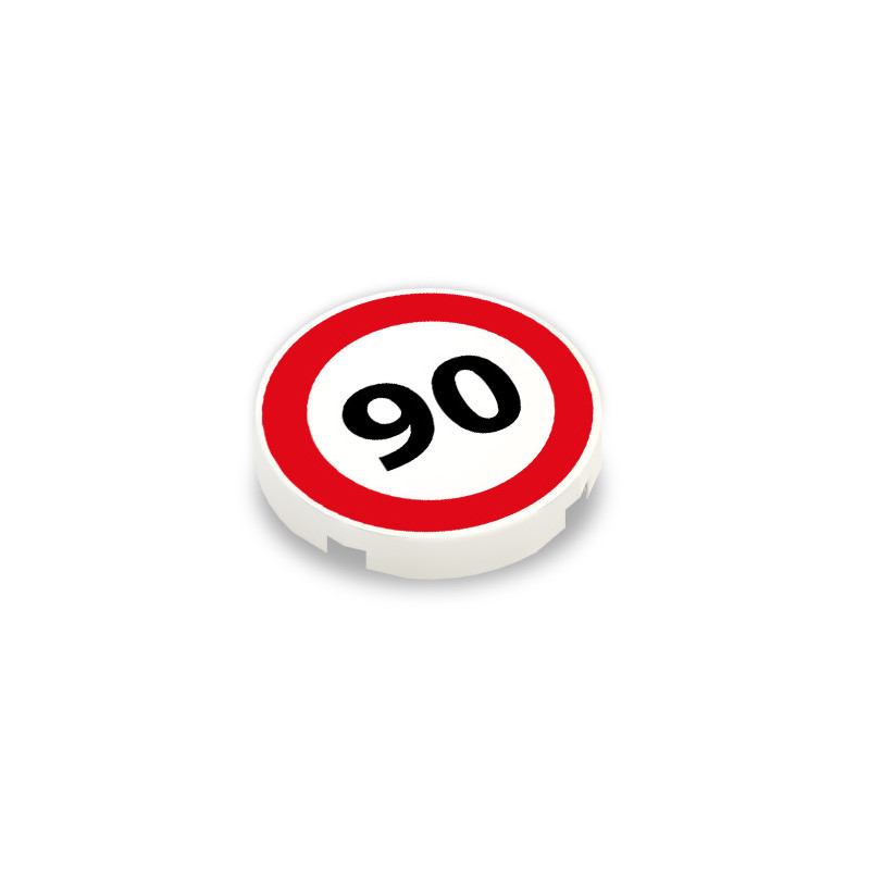Speed ​​90 sign printed on Lego® 2x2 smooth round brick
