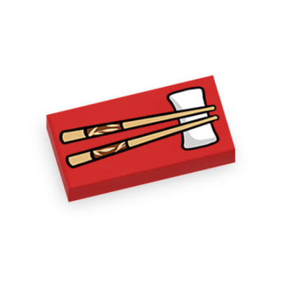 Chinese chopsticks printed on Lego® Brick 1x2 - Red