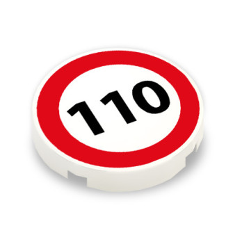 Panneau vitesse 110 imprimé sur Brique ronde lisse Lego® 2x2 - Blanc