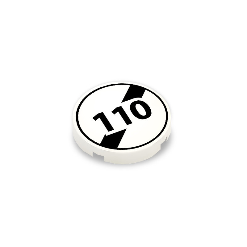Panneau vitesse fin de limitation 110 imprimé sur Brique ronde lisse Lego® 2x2 - Blanc