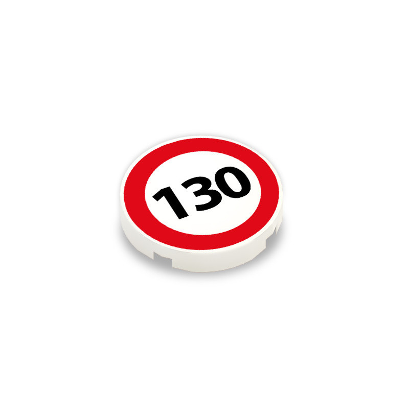 Panneau vitesse 130 imprimé sur Brique ronde lisse Lego® 2x2 - Blanc