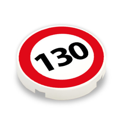 Panneau vitesse 130 imprimé sur Brique ronde lisse Lego® 2x2 - Blanc