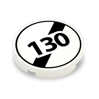 Panneau vitesse fin de limitation 130 imprimé sur Brique ronde lisse Lego® 2x2 - Blanc