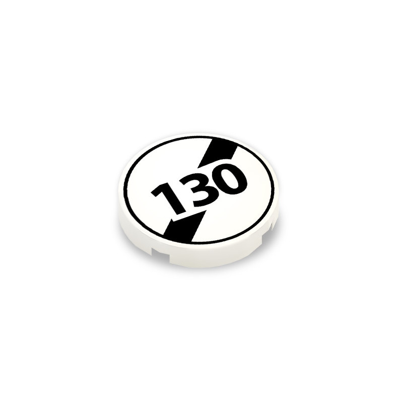 Panneau vitesse fin de limitation 130 imprimé sur Brique ronde lisse Lego® 2x2 - Blanc