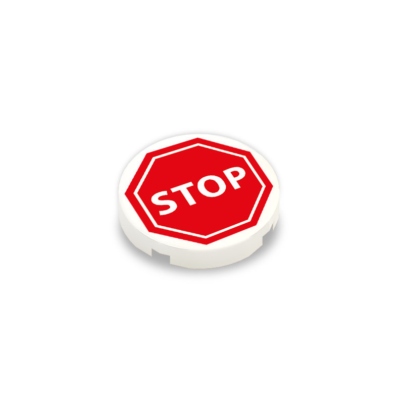 Panneau Stop imprimé sur Brique ronde lisse Lego® 2x2 - Blanc