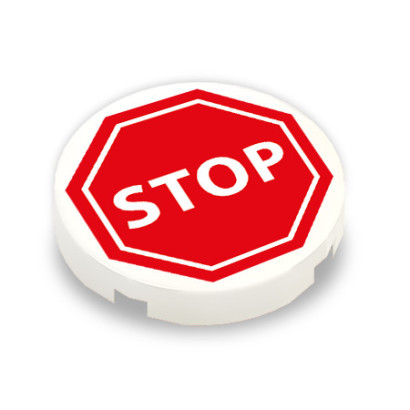 Panneau Stop imprimé sur Brique ronde lisse Lego® 2x2 - Blanc