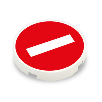 Panneau sens interdit imprimé sur Brique ronde lisse Lego® 2x2 - Blanc