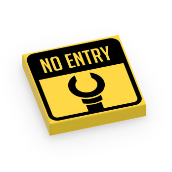 Panneau "No Entry" imprimé sur Brique Plate lisse Lego® 2x2 - Jaune
