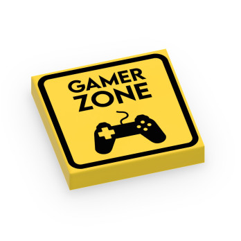 Panneau "Gamer Zone" imprimé sur Brique Plate lisse Lego® 2x2 - Jaune