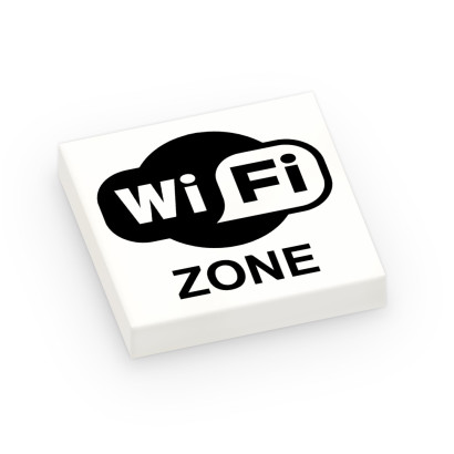 "Wifi Zone" sign printed on Lego® 2X2 brick - White