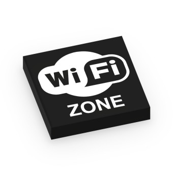 "Wifi Zone" sign printed on Lego® 2X2 Tile - Black