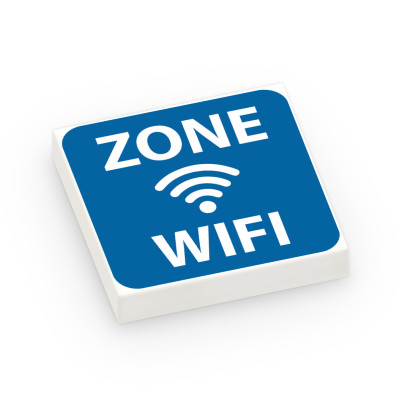 Panneau "Zone Wifi" bleu imprimé sur Brique Lego® 2X2 - Blanc