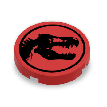 Panneau tyranosaure imprimé sur Brique Lego® 2X2 ronde - Rouge