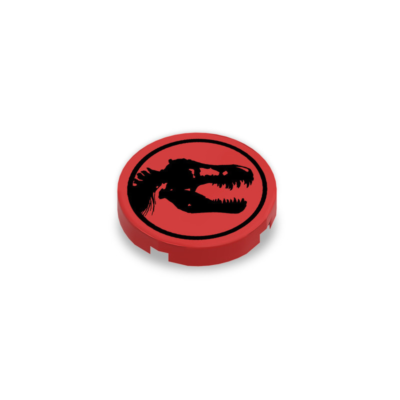 Panneau tyranosaure imprimé sur Brique Lego® 2X2 ronde - Rouge