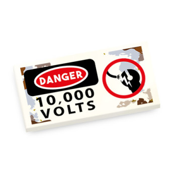 "Danger 10,000 Volts" Sign Printed on 2x4 Lego® Tile - White