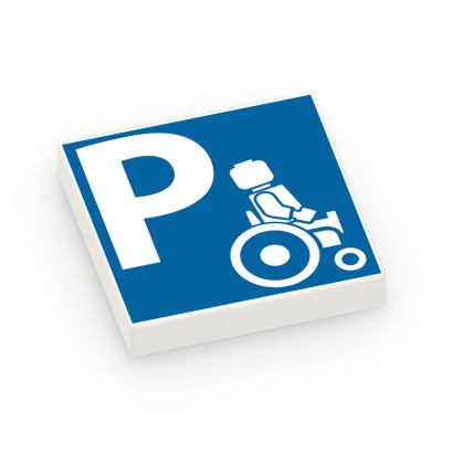Handicapped Parkin Sign printed on Lego® Brick 2X2 - White