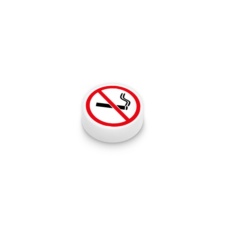 Panneau Interdiction de fumer imprimé sur Brique Plate Ronde Lego® 1x1 - Blanc