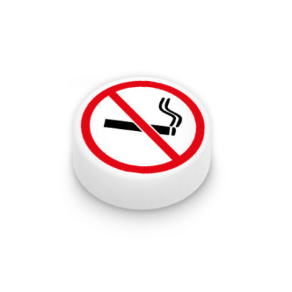 Panneau Interdiction de fumer imprimé sur Brique Plate Ronde Lego® 1x1 - Blanc