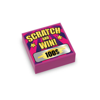 Scratch ticket printed on Lego® brick 1x1 - Magenta