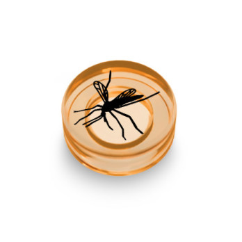 Mosquito Trapped in Amber printed on 1X1 Round Lego® Brick - Transparent Orange