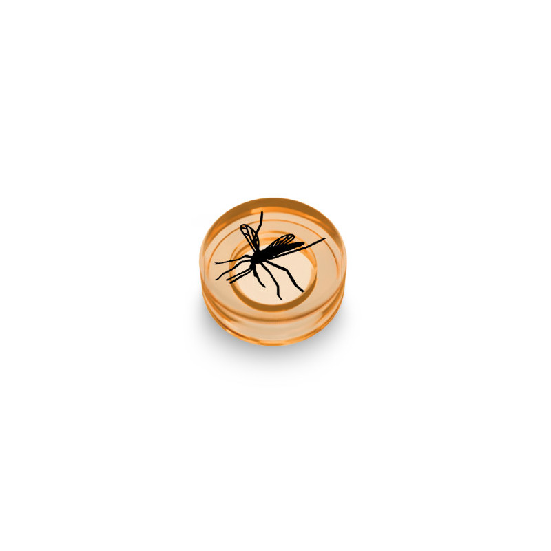 Mosquito Trapped in Amber printed on 1X1 Round Lego® Brick - Transparent Orange