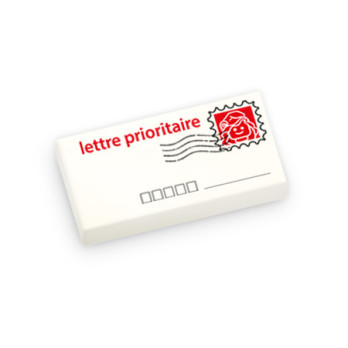Priority letter printed on 1X2 Lego® Brick - White