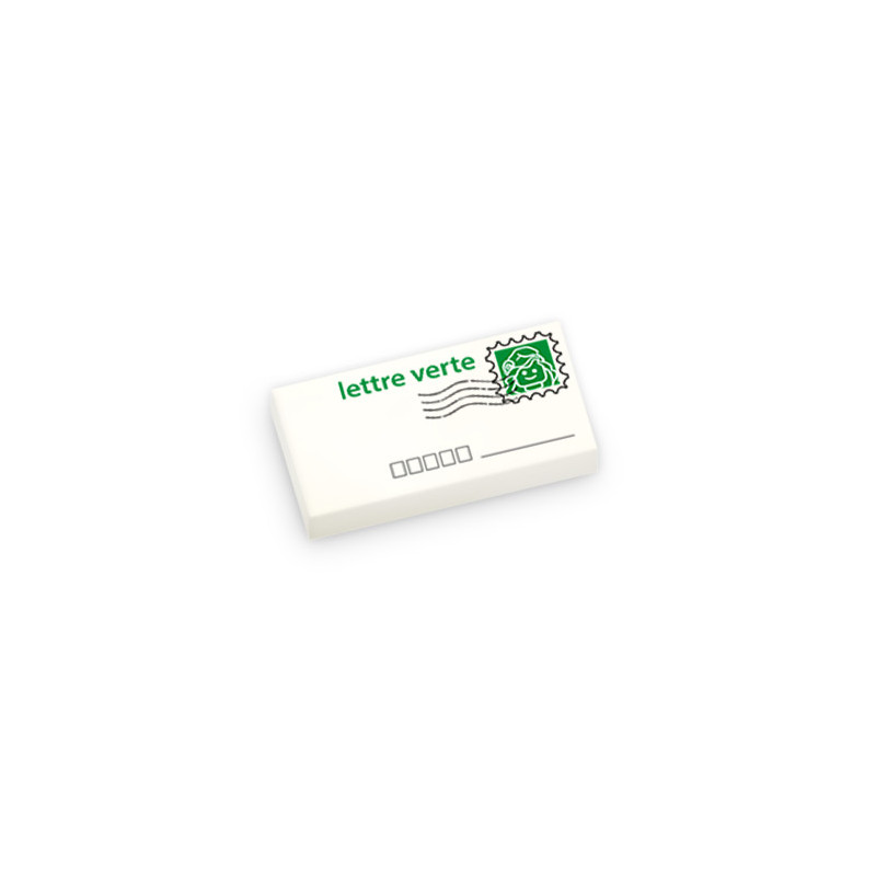 Lettre verte imprimée sur Brique 1X2 Lego® - Blanc