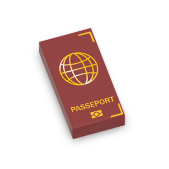 Passport printed on Lego® Brick 1X2 - New Dark Red