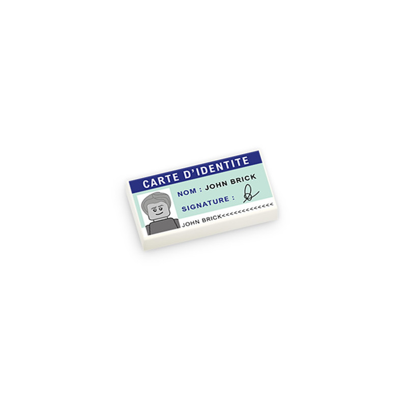 "Monsieur Brick" Identity card printed on 1X2 Lego® Brick - White