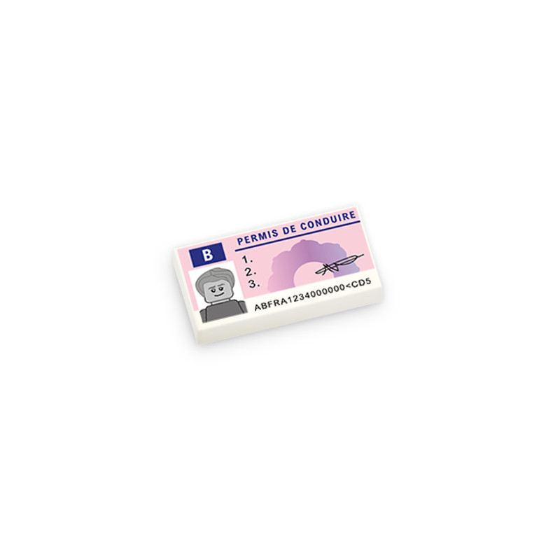 Driver's license printed on 1X2 Lego® Brick - White