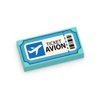 Ticket d'avion imprimé sur Brique 1x2 Lego® - Medium Azur