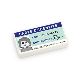 Carte d'identité "Madame Briquette" imprimée sur Brique 1X2 Lego® - Blanc