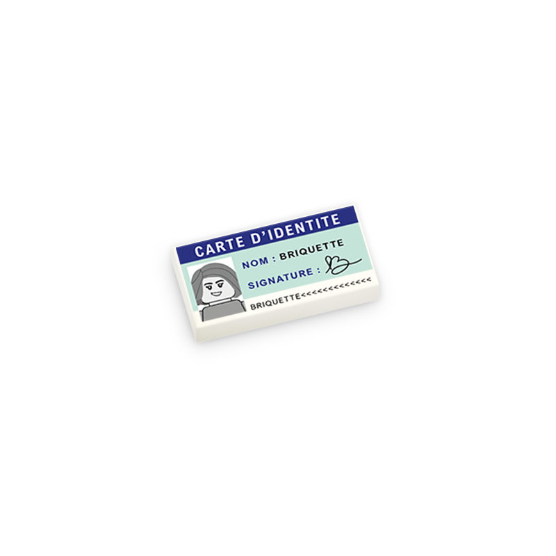 Identity card printed on 1X2 Lego® Brick - White
