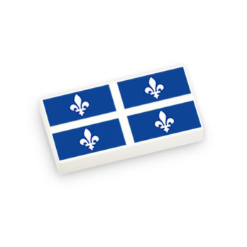 Quebec flag printed on Lego® 1x2 Tile - White