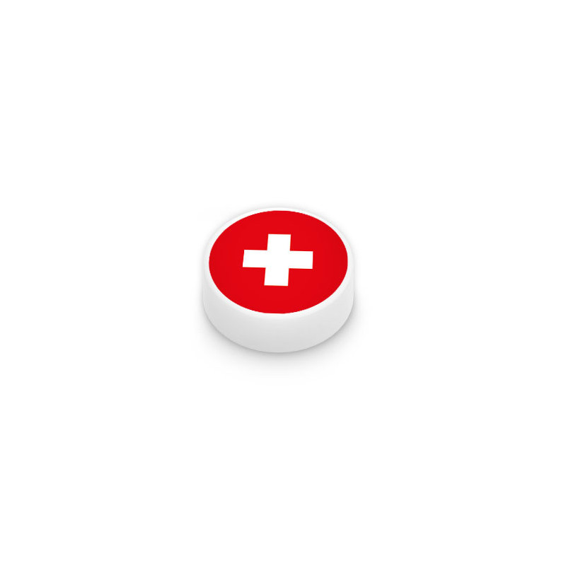 Swiss flag printed on Lego® 1x1 round tile - White