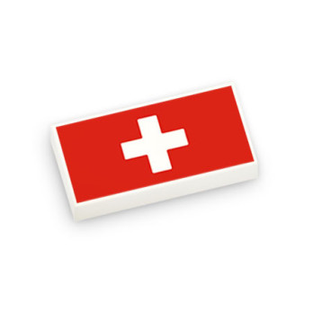 Drapeau Suisse imprimé sur Brique Plate lisse Lego® 1x2 - Blanc