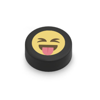Emoji "Moqueur" imprimé sur Brique Lego® 1x1 ronde - Noir