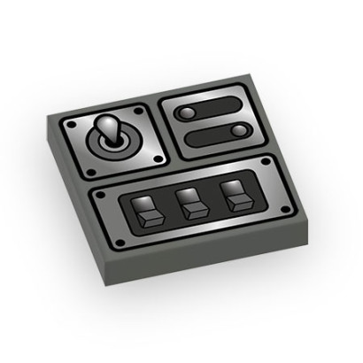 Interrupteur imprimé sur Brique plate Lego® 2X2 - Dark Stone Grey