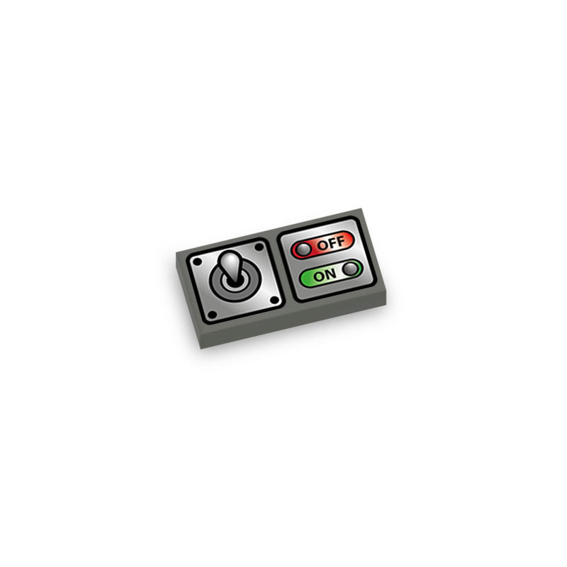 Interrupteur imprimé sur Brique plate Lego® 1X2 - Dark Stone Grey