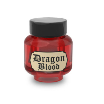 Witchcraft Flask "Dragon Blood" printed on Lego® Brick 1X1 - Transparant Red