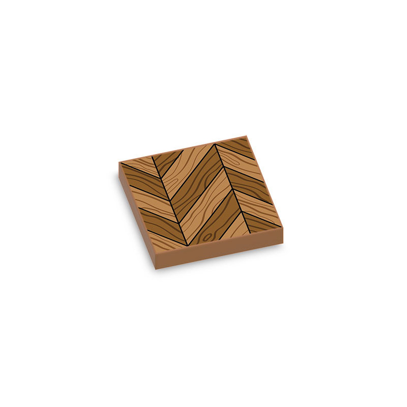 Motif parquet ancien imprimé sur Brique plate Lego® 2X2 - Medium Nougat
