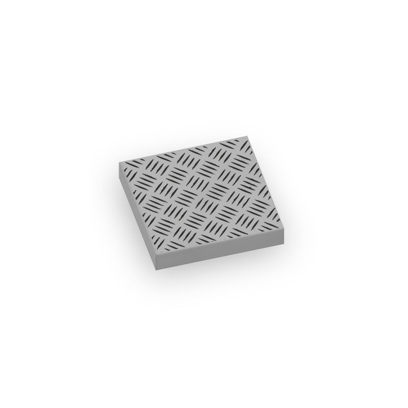 Metal plate texture printed on Lego® 2X2 Flat Brick - Medium stone gray
